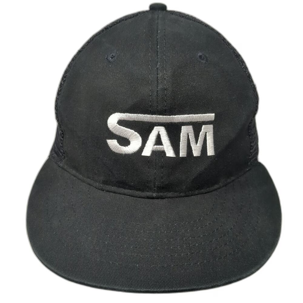 Apollo Trucker Hat Black One Size SAM Logo Snapback Mesh Back Structured Cap